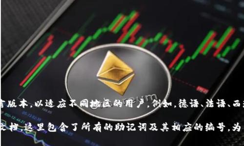 区块链助记词（Mnemonic Phrase）是一种用于生成私钥的序列，通常由一组随机词汇组成，便于用户记忆和备份。以下是一些常见的区块链助记词词汇表：

1. **机构词汇**：这些词来自BIP39标准的助记词列表，通常为2048个单词。
   
2. **常见词汇示例**：
   - apple
   - banana
   - cat
   - dog
   - elephant

3. **技术词汇**：
   - address
   - blockchain
   - crypto
   - wallet
   - key

4. **语言和文化背景**：助记词不仅限于英语，还有多种语言版本，以适应不同地区的用户。例如，德语、法语、西班牙语等都有相应的助记词列表。

如果你想要获取具体的助记词列表，可以参考BIP39的标准文档，这里包含了所有的助记词及其相应的编号。为了安全起见，建议不要在不可信的平台上生成或存储助记词。